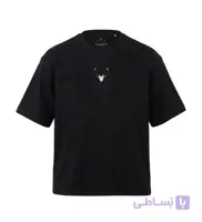 تیشرت یقه گرد مردانه باکسی طرح دار پنبه یک رو مشکی مدل 51023