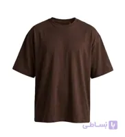 تیشرت یقه گرد مردانه باکسی ساده پنبه یک رو شکلاتی مدل 49505