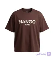 تیشرت یقه گرد مردانه باکسی طرح دار دورس پنبه شکلاتی Mango مدل 50817