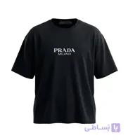 تیشرت یقه گرد مردانه باکسی طرح دار دورس پنبه مشکی Prada مدل 49673