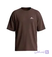 تیشرت یقه گرد مردانه باکسی طرح دار اسپان دورس شکلاتی Lacoste مدل 50433