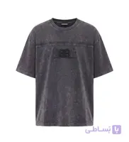 تیشرت یقه گرد مردانه باکسی طرح دار مچینست خاکستری تیره Balenciaga مدل 50946
