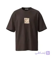 تیشرت یقه گرد مردانه باکسی طرح دار پنبه دو رو قهوه ای مدل 50880