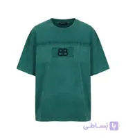 تیشرت یقه گرد مردانه باکسی طرح دار مچینست سبز Balenciaga مدل 50944