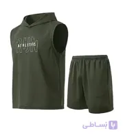 ست رکابی و شلوارک مردانه نرمال طرح دار اسپان سبز ارتشی مدل 50981