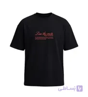 تیشرت یقه گرد مردانه باکسی طرح دار پنبه دو رو مشکی مدل 50966
