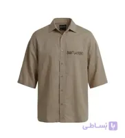 پیراهن آستین کوتاه مردانه باکسی طرح دار لینن کرم مدل 50970