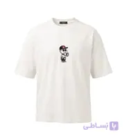 تیشرت یقه گرد مردانه باکسی طرح دار پنبه یک رو سفید مدل 50789