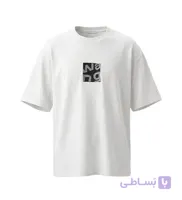 تیشرت یقه گرد مردانه باکسی طرح دار پنبه دو رو سفید مدل 50881