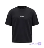 تیشرت یقه گرد مردانه باکسی طرح دار پنبه دو رو مشکی مدل 50925