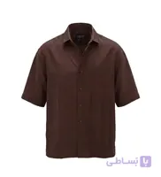 پیراهن آستین کوتاه مردانه باکسی ساده لینن قهوه ای مدل 50963