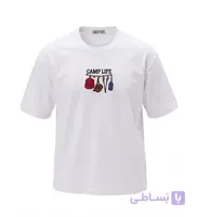 تیشرت یقه گرد مردانه باکسی طرح دار پنبه یک رو سفید مدل 50603