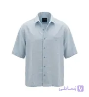 پیراهن آستین کوتاه مردانه باکسی ساده لینن آبی مدل 50965