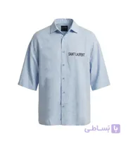 پیراهن آستین کوتاه مردانه باکسی طرح دار لینن آبی مدل 50974