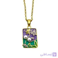 گردنبند زنانه میناکاری مدل گل و مروارید کد N4998