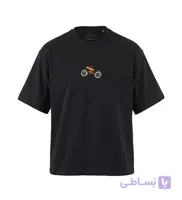 تیشرت یقه گرد مردانه باکسی طرح دار پنبه یک رو مشکی مدل 51015
