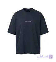 تیشرت یقه گرد مردانه باکسی طرح دار پنبه دو رو نوک مدادی مدل 50922
