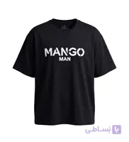 تیشرت یقه گرد مردانه باکسی طرح دار دورس پنبه مشکی Mango مدل 50814