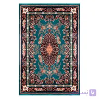 فرشینه مخمل ترک طرح لچک ترنج فیروزه ای پرکار کد O112