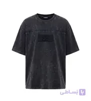 تیشرت یقه گرد مردانه باکسی طرح دار مچینست زغالی Balenciaga مدل 50945