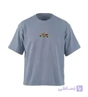 تیشرت یقه گرد مردانه باکسی طرح دار پنبه یک رو طوسی مدل 51016