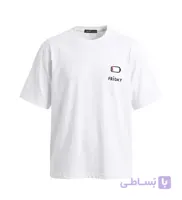 تیشرت یقه گرد مردانه باکسی طرح دار پنبه یک رو سفید مدل 50622