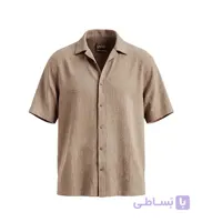پیراهن آستین کوتاه مردانه باکسی ساده لینن کرم مدل 50943