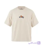 تیشرت یقه گرد مردانه باکسی طرح دار پنبه یک رو کرم مدل 51018