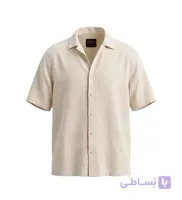 پیراهن آستین کوتاه مردانه باکسی ساده لینن شیری مدل 50940
