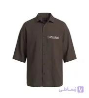 پیراهن آستین کوتاه مردانه باکسی طرح دار لینن قهوه ای مدل 50973