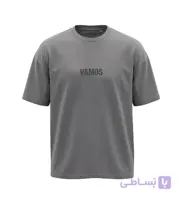 تیشرت یقه گرد مردانه باکسی طرح دار پنبه دو رو طوسی مدل 51008