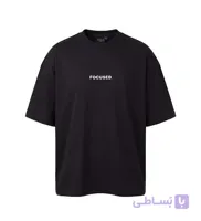 تیشرت یقه گرد مردانه باکسی طرح دار پنبه دو رو مشکی مدل 50921
