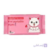 دستمال مرطوب فانتزی جیبی طرح گربه بسته 8 عددی