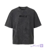 تیشرت یقه گرد مردانه باکسی طرح دار مچینست زغالی مدل 50937