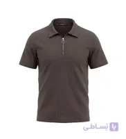 تیشرت یقه نیم زیپ مردانه مراکشی ساده پنبه پلی استر قهوه ای مدل 50782