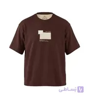 تیشرت یقه گرد مردانه باکسی طرح دار پنبه یک رو قهوه ای مدل 51020