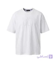 تیشرت یقه گرد مردانه باکسی طرح دار ماکان سفید مدل 50882