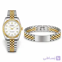 پکیج ساعت رولکس مردانه مدل Date Just-طلایی  دستبند Rolex مدل Date Just