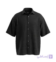پیراهن آستین کوتاه مردانه باکسی راه راه پنبه مشکی مدل 50651