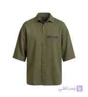 پیراهن آستین کوتاه مردانه باکسی طرح دار لینن سبز مدل 50971