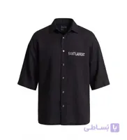 پیراهن آستین کوتاه مردانه باکسی طرح دار لینن مشکی مدل 50972