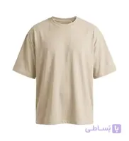 تیشرت یقه گرد مردانه باکسی ساده پنبه یک رو کرم مدل 49488