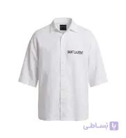 پیراهن آستین کوتاه مردانه باکسی طرح دار لینن سفید مدل 50975