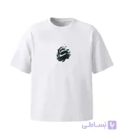 تیشرت یقه گرد مردانه باکسی طرح دار پنبه یک رو سفید مدل 50623