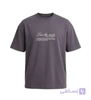 تیشرت یقه گرد مردانه باکسی طرح دار پنبه دو رو طوسی مدل 50969