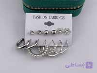 پک گوشواره حلقه‌ای و میخی نقره‌ای