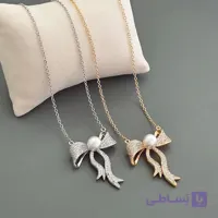 گردنبند نگینی طرح پاپیون مرواریدی