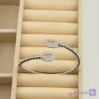 دستبند زنانه نقره‌ای طرح گوی‌دار