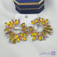 گوشواره مجلسی نگین‌دار رنگی مدل خورشیدی