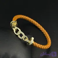 دستبند چرم زنانه با زنجیر کارتیه در دو رنگ